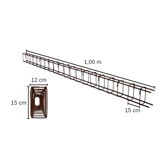 Bewehrungskorb, Länge 1,00 m - 12 x 15 cm