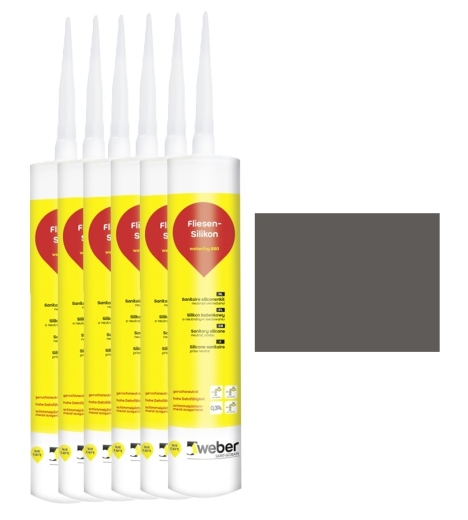 6x 310 ml weber.fug 880, Fliesen-Silikon, innen + außen - anthrazit