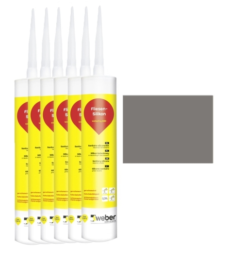 6x 310 ml weber.fug 880, Fliesen-Silikon, innen + außen - dunkelgrau