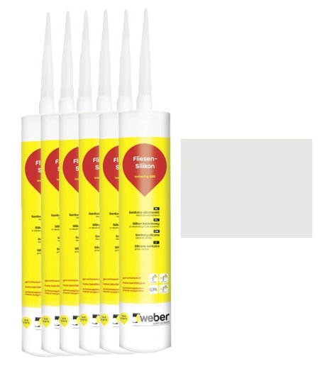 6x 310 ml weber.fug 880, Fliesen-Silikon, innen + außen - edelweiß