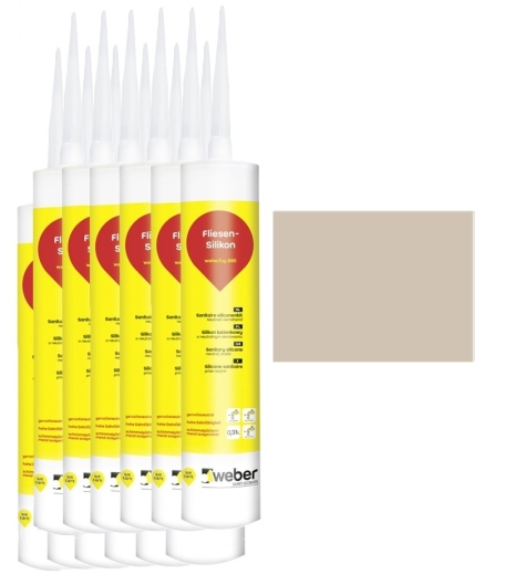 12x 310 ml weber.fug 880, Fliesen-Silikon, innen + außen - bahamabeige