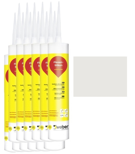 12x 310 ml weber.fug 880, Fliesen-Silikon, innen + außen - edelweiß
