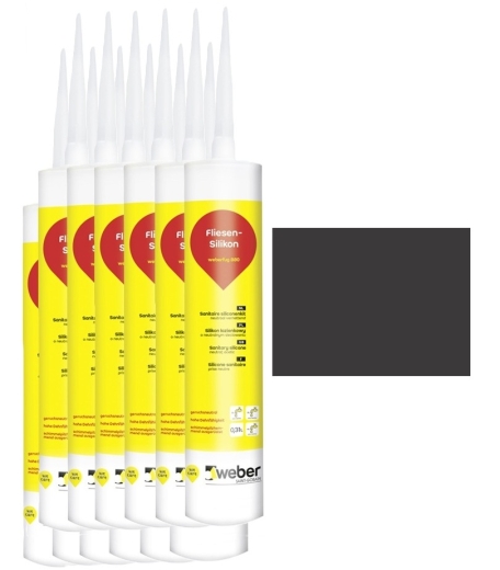 12x 310 ml weber.fug 880, Fliesen-Silikon, innen + außen - schwarz