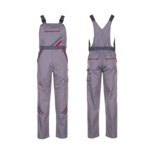 Planam Highline Latzhose zink/schiefer/rot/Gr. 102