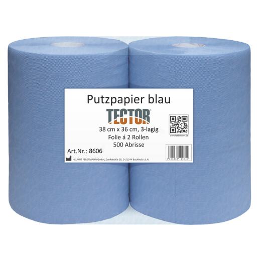 Putzpapier blau, 3-lagig, ca. 38x36 cm, 2 Rollen a 500 Blatt