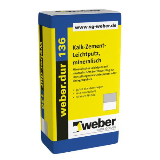 weber.dur 136 naturgrau, 30 kg/Sack, Kalk-Zement-Leichtputz