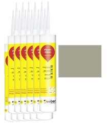 12x 310 ml weber.fug 880, Fliesen-Silikon, innen + außen - zementgrau